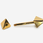 14K Real Gold 3 Side Pyramid Cone Barbell Piercing, Nipple Jewelry, Barbell Earrings - 14G Body Jewellery Straight Barbell Stud