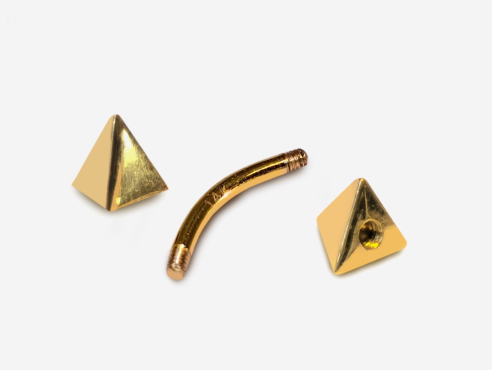 14K Gold 3 Side Pyramid Design Spike Eyebrow Piercing Curved Barbell Piercing, Cartilage Piercing, Belly Ring - 14G Body Jewellery