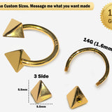 14K Gold 3 Side Pyramid Cone Septum Horseshoe Barbell, Septum ring, Lip Piercing - 14G Body Jewellery Gold Nose Ring