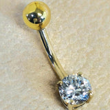 14K Solid Gold Belly Bar ,Belly Button Ring with Crystal Belly Ring - Hand Set and Hand Polished - Gold Body Jewellery