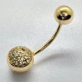 14K Solid Gold Belly Button Ring, 16G Belly Bar with Studded Crystals Belly Ring - Hand Set and Hand Polished - Gold Body Jewellery