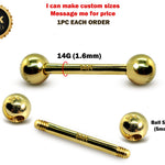 14K Gold Barbell Piercing Tongue Bar, 14G Nipples Jewellery, Cartilage Bar - Piercing with Stamp Certified real Gold