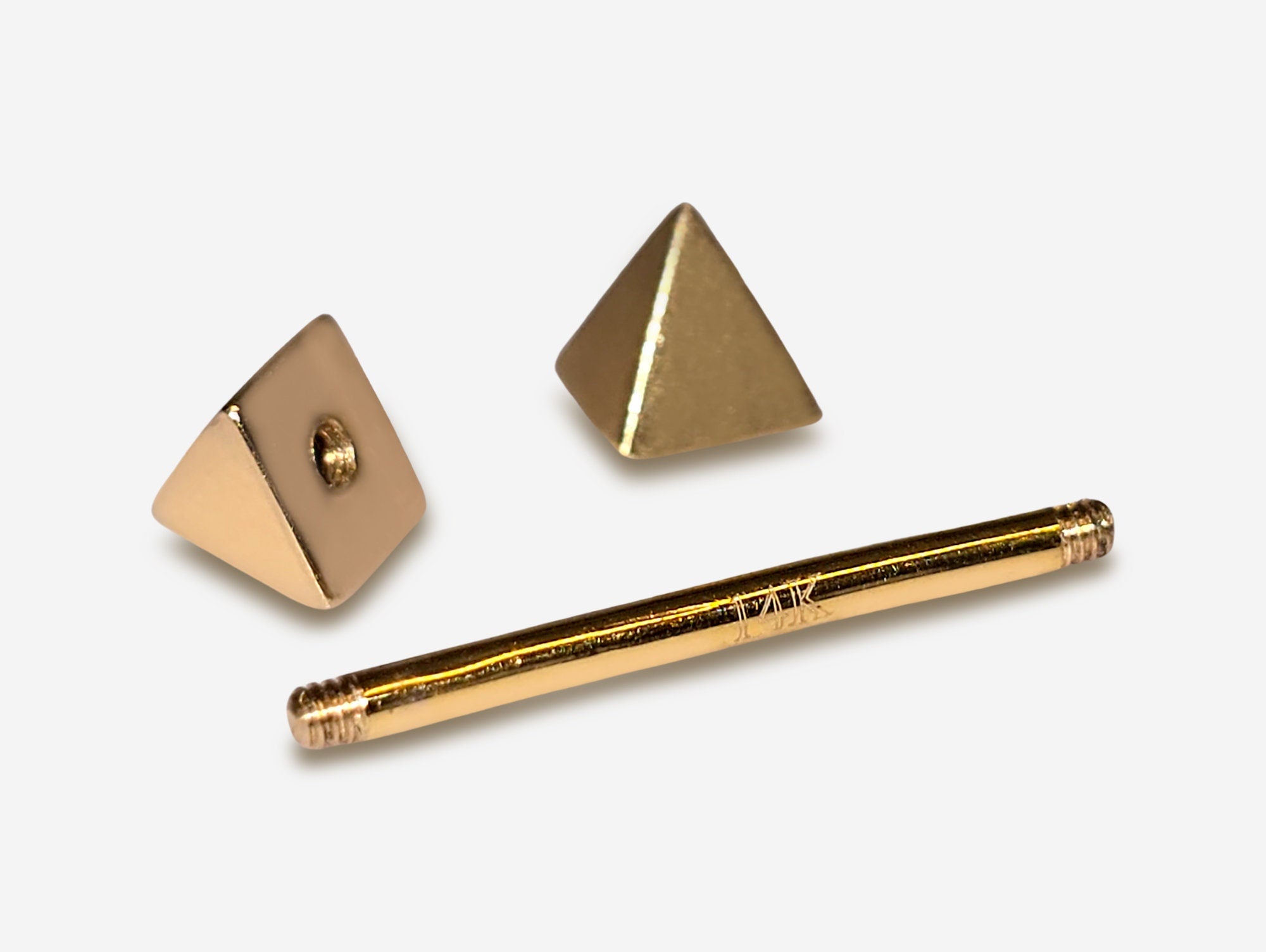 14K Real Gold 4 Side Pyramid Cone Barbell Piercing, Nipple Jewelry, Barbell Earrings - 14G Body Jewellery Straight Barbell Stud