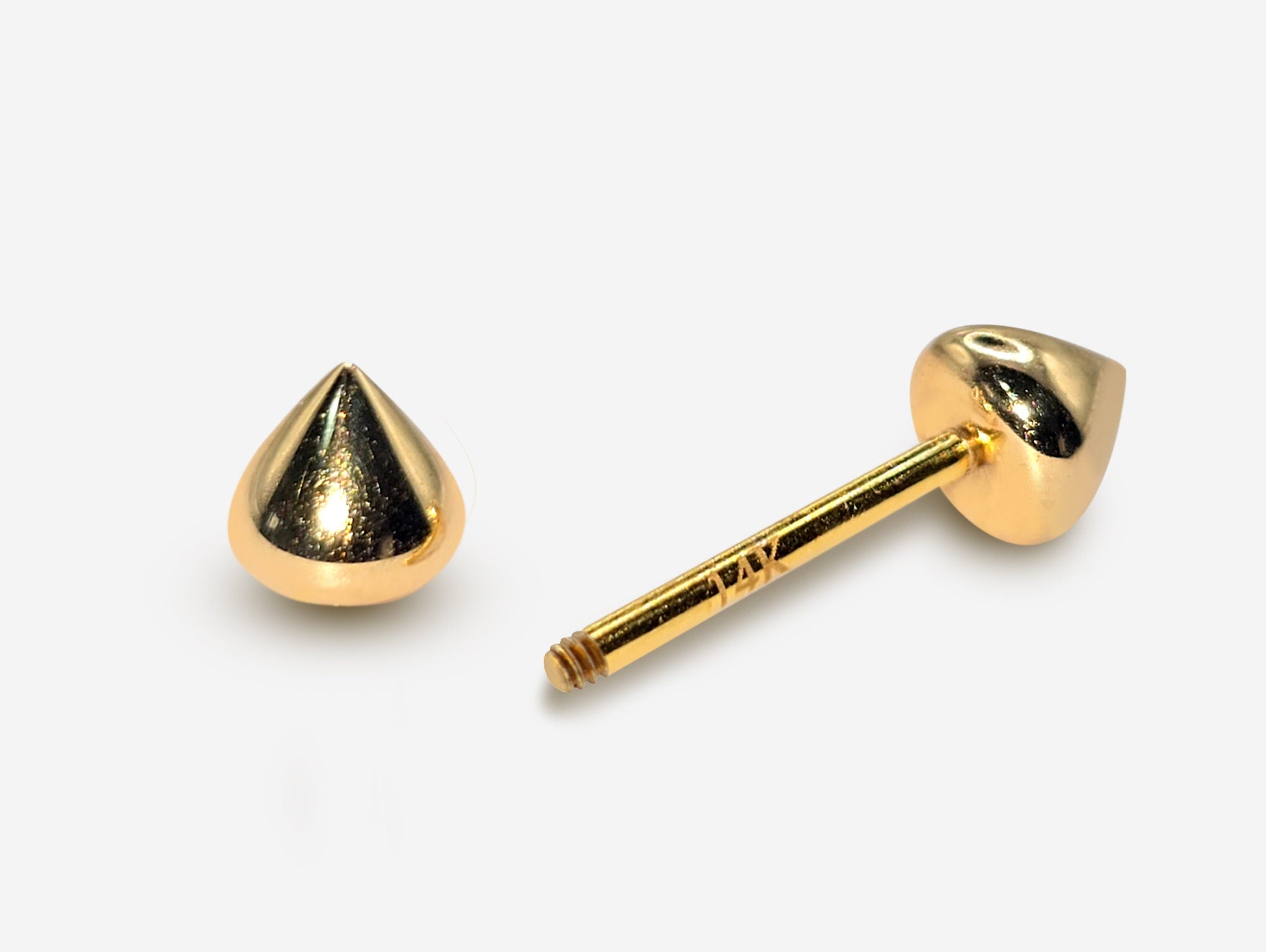 14K Gold Nipple Jewellery Barbell, Barbell Earrings with Round Cone End - 16G Body Jewellery Straight Barbell Stud