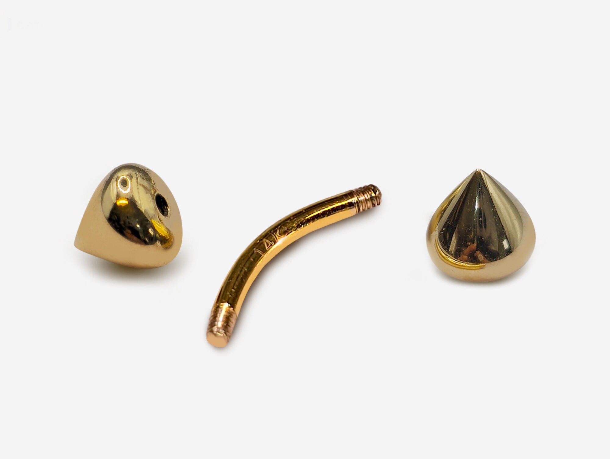 14K Gold Round Cone Eyebrow Piercing Curved Barbell Piercing, Cartilage Piercing, Belly Ring - 16G Body Jewellery Gold Bent Bar