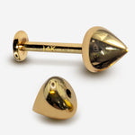 14K Gold Round Cone Labret Stud Lip Jewellery, Lip Piercing Tragus Earring - 16G Body Jewellery Gold Lip Bar