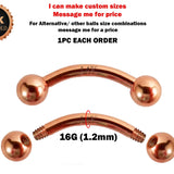 14K Rose Gold 16G Curved Barbell Piercing - 14K Gold Body Piercing for Eyebrow, Lip Studs, Rook Jewelry, Cartilage Bar