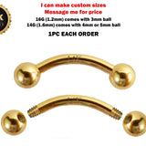 14K Solid Gold Curved Barbell Piercing - 14K Gold Body Piercing for Eyebrow, Lip Studs, Rook Jewelry, Cartilage Bar - 14G and 16G available