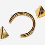 14K Gold 3 Side Pyramid Cone Septum Horseshoe Barbell, Septum ring, Lip Piercing - 14G Body Jewellery Gold Nose Ring