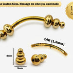 14K Gold Unique Style Eyebrow Piercing Curved Barbell Piercing, Cartilage Piercing, Belly Ring - 14G Body Jewellery