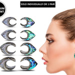 Titanium Saddle Plugs Ear Stretching with Abalone Shell - Ear Tunnels, Reverse Ear Plug Earrings - Body Piercing Jewellery Ear Gauges