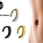 Titanium Clicker Belly Ring, Reverse Plain Belly Bar - 14G Belly Bar Size 10mm - Gold, Black, Silver Tone