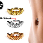 Titanium Reverse Clicker Belly Ring, Flower Design Navel Ring - 14G Belly Bar Size 10mm - Gold, Rose Gold, Silver Tone