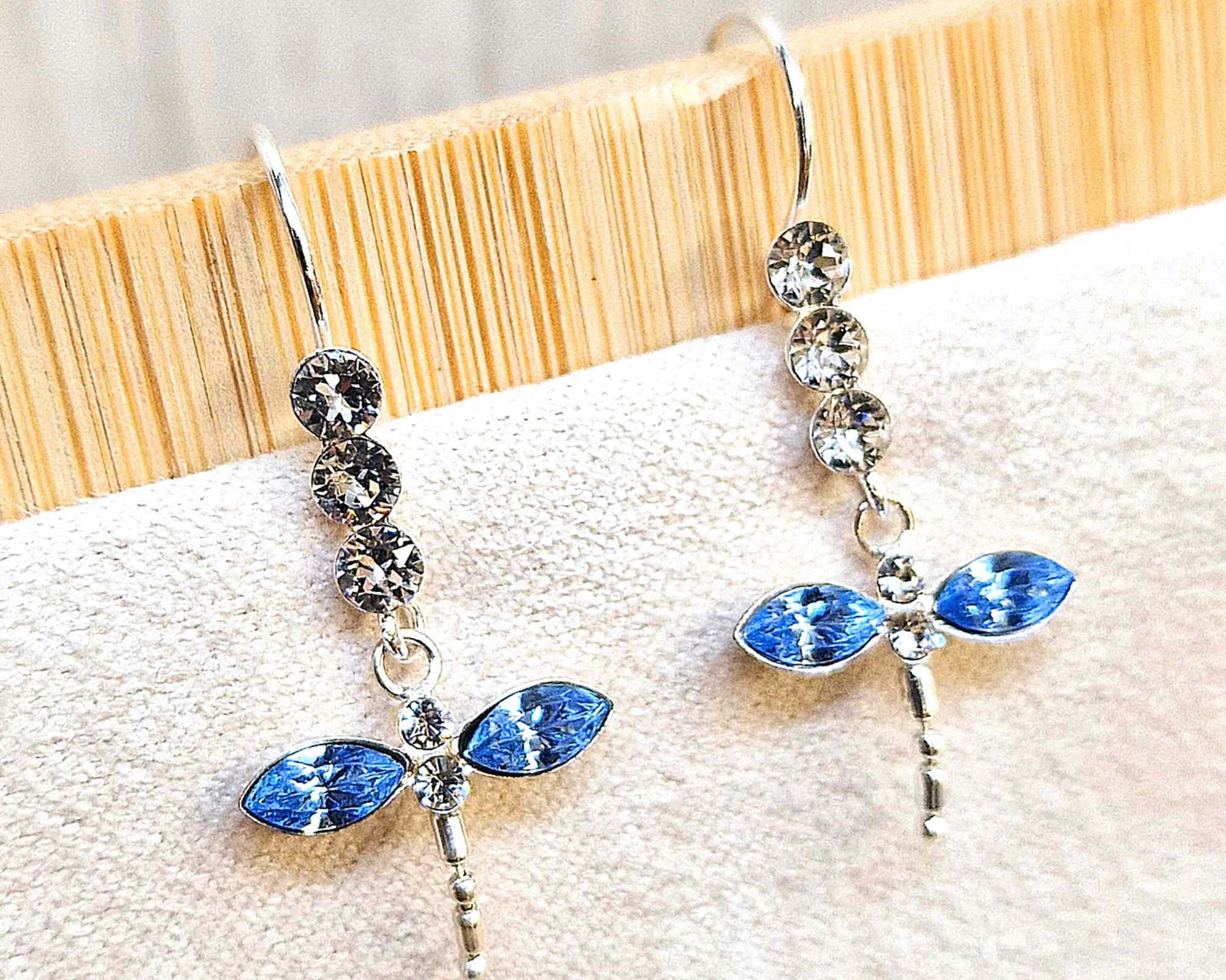 Silver Drop Dragonfly Earrings with CZ Crystals - Ear lobe Hook Earrings Add a touch of refined sparkle to your ears.