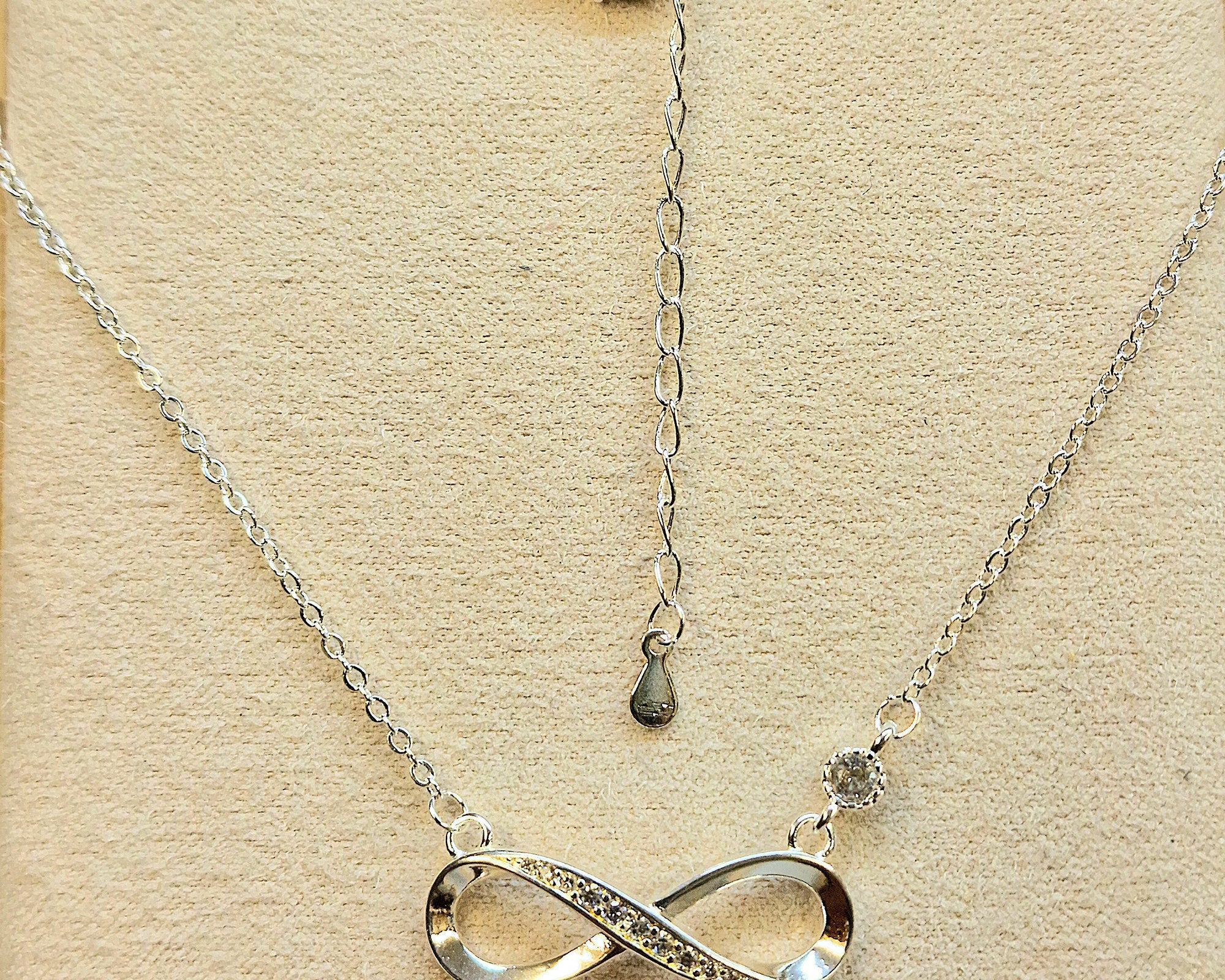 Silver Infinity Stud Earrings and Pendant Necklace Available as a Sets - With CZ Crystals - Endless and Boundless Jewellery