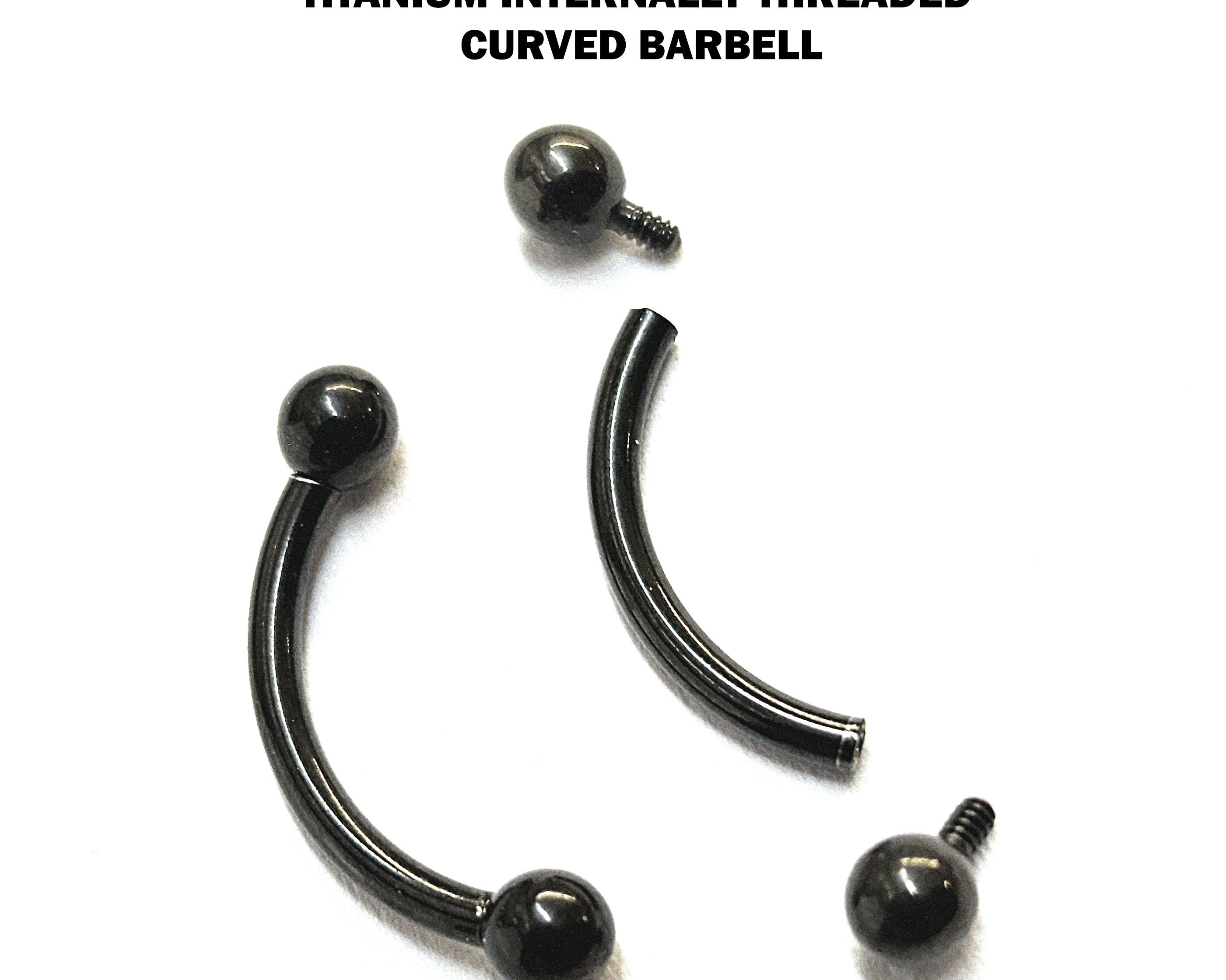 Titanium Black Vertical Labret Piercing 16G 14G Internally Threaded Curved Barbell, Eyebrow Ring, Rook Earring - 6mm to 12mm