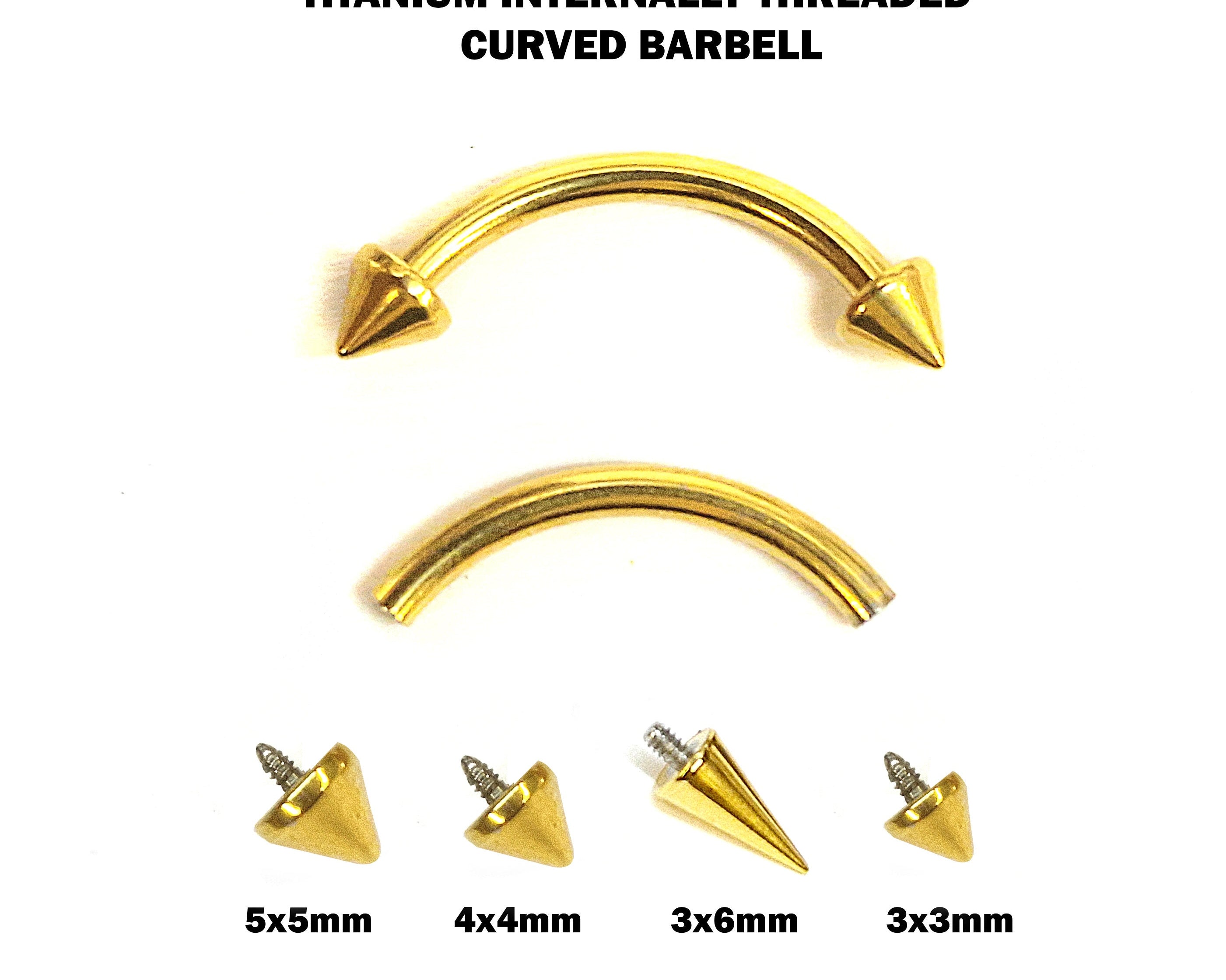 Titanium Gold Spike Eyebrow Jewelry 16G 14G Internally Threaded Curved Barbell Cones/Spike Lip Piercing, Rook Barbell, Cartilage Piercing