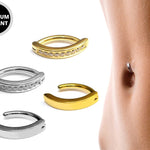 Titanium Reverse Clicker Belly Ring, Navel Ring - 14G Belly Bar Size 10mm with CZ Crystal Sets