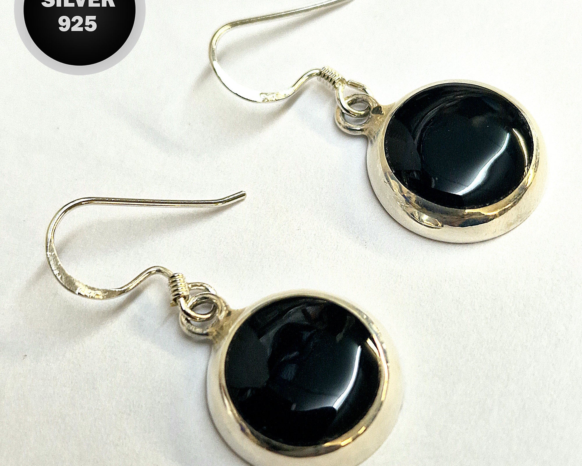 Silver Drop Dangle Earrings and Pendant Sets with Genuine Onyx Stones