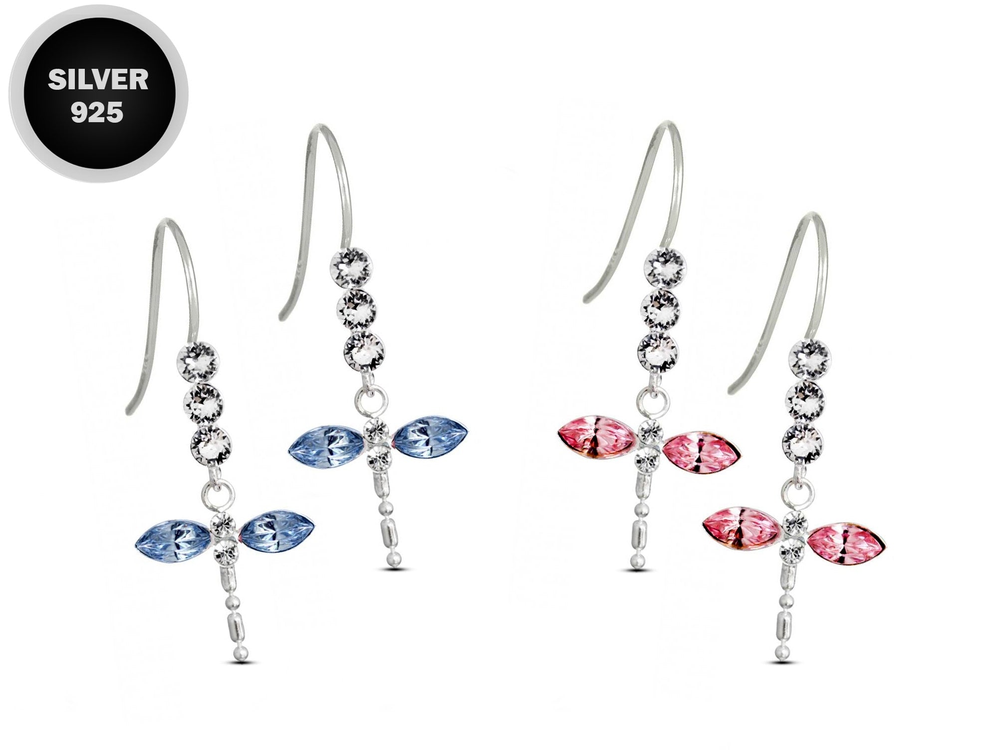 Silver Drop Dragonfly Earrings with CZ Crystals - Ear lobe Hook Earrings Add a touch of refined sparkle to your ears.