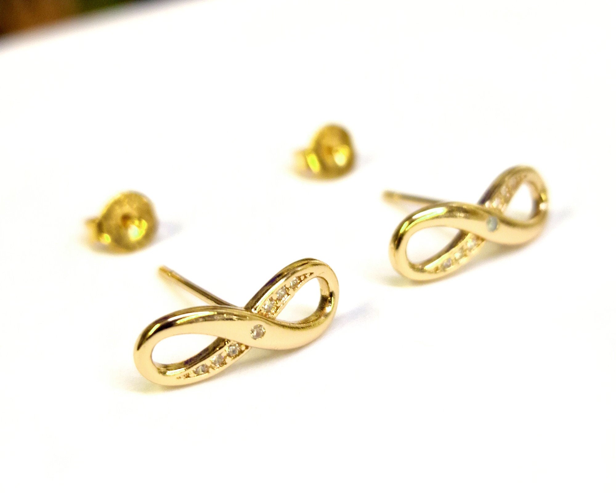 Silver Infinity Stud Earrings and Pendant Necklace Available as a Sets - With CZ Crystals - Endless and Boundless Jewellery