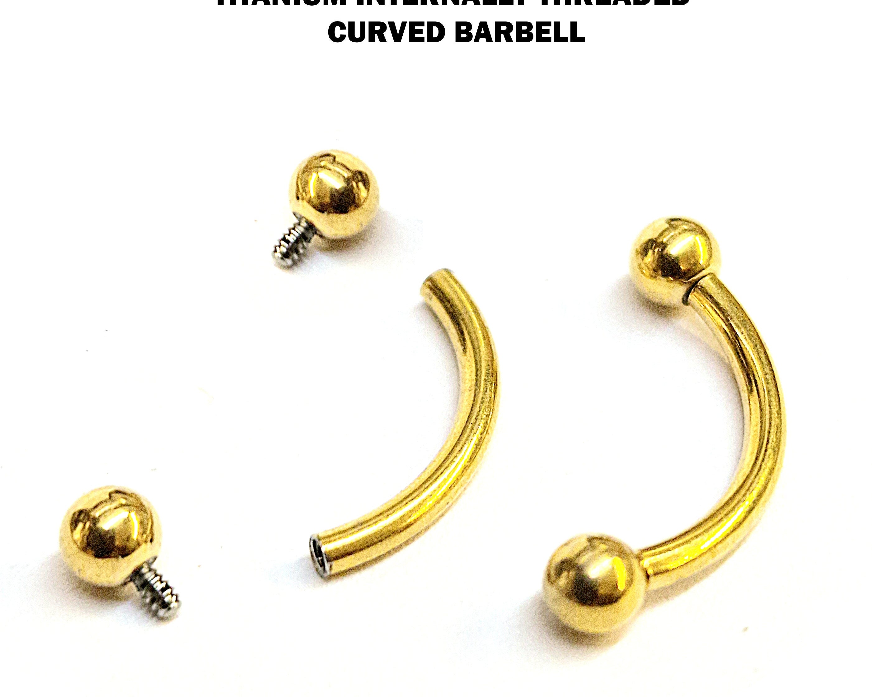 Titanium Gold Eyebrow Piercing 16G 14G Internally Threaded Curved Barbell, Vertical Labret, Rook Earring - 6mm to 12mm