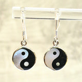 Yin Yang Drop Dangle Earrings - Silver 925 earring Made of Natural Shell. Shows a balance between two opposites.