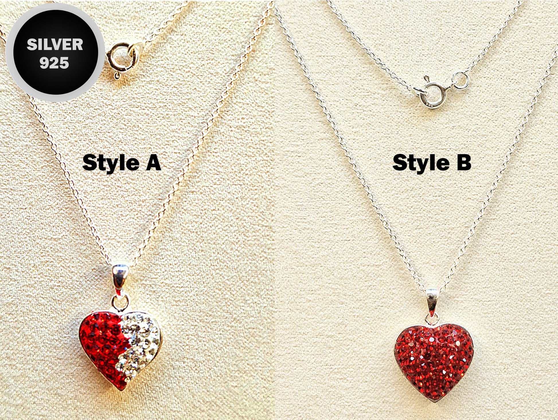Silver Heart Pendant Necklace with High quality CZ Crystals and Adjustable Silver Chain Necklace