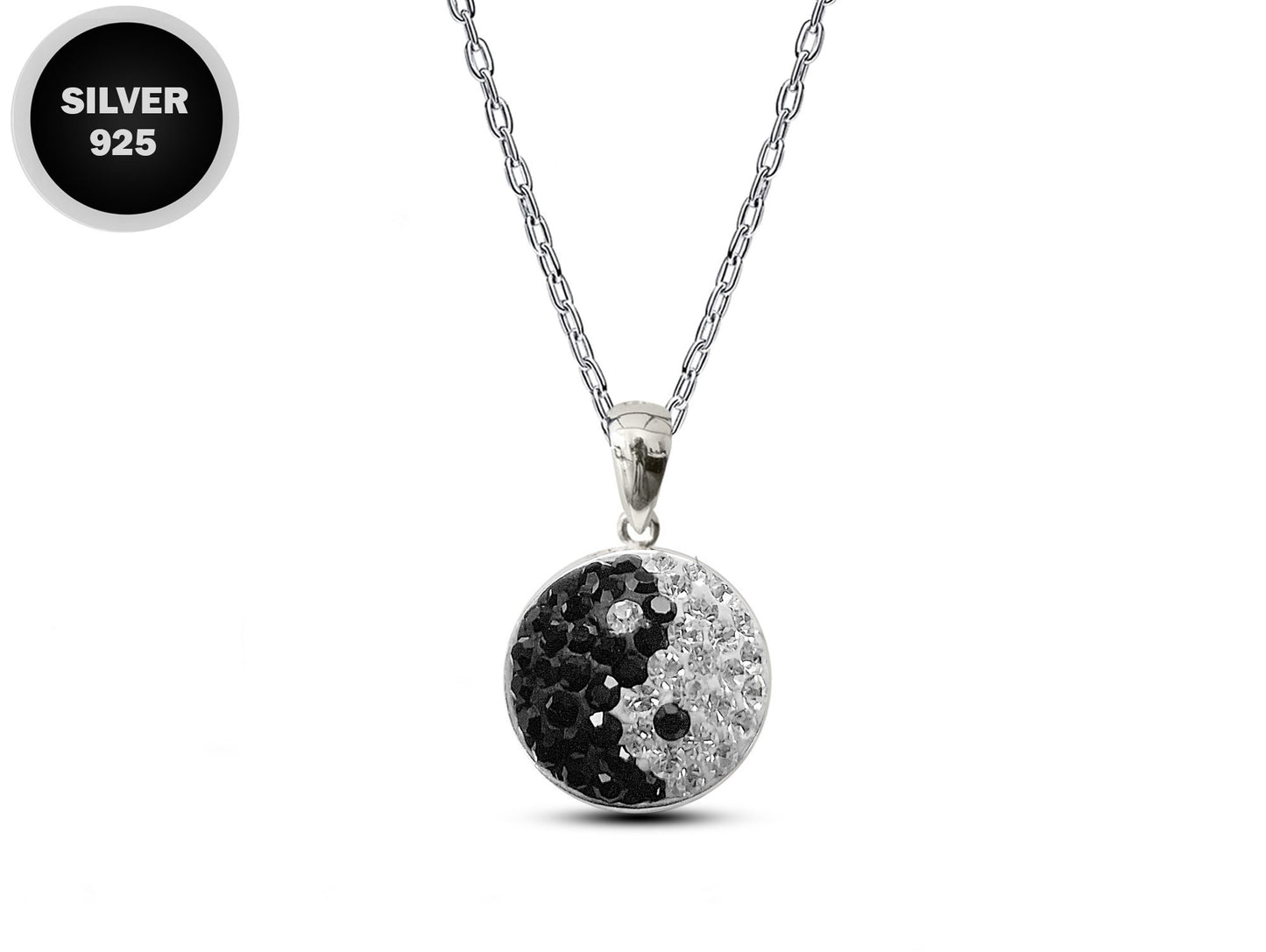 Silver Yin Yang Pendant Necklace with High quality CZ Crystals and Adjustable Silver Chain Necklace