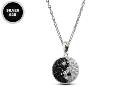 Silver Yin Yang Pendant Necklace with High quality CZ Crystals and Adjustable Silver Chain Necklace