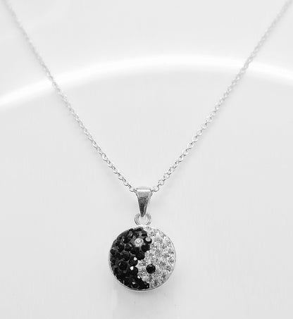 Silver Yin Yang Pendant Necklace with High quality CZ Crystals and Adjustable Silver Chain Necklace