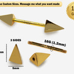 14K Real Gold 3 Side Spike Pyramid Nipple Jewelry, Barbell Piercing, Barbell Earrings - 16G Body Jewellery Straight Barbell Stud