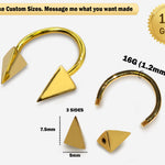 14K Gold Septum Horseshoe Barbell Pyramid Spike, Septum ring, Lip Piercing - 16G Body Jewellery Gold Nose Ring