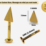 14K Gold Spike Pyramid Labret Stud Lip Jewellery, Lip Piercing Tragus Earring - 16G Body Jewellery Gold Lip Bar