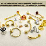 14K Solid Gold Eyebrow Barbell with Gemstones: 18G 16G 14G Curved Piercing Jewelry