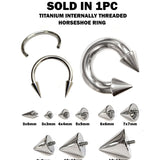 Titanium Spike Septum Horseshoe Ring Internally Threaded 16G to 00G Nose Ring Circular Barbell CBB/CBR Body Piercing