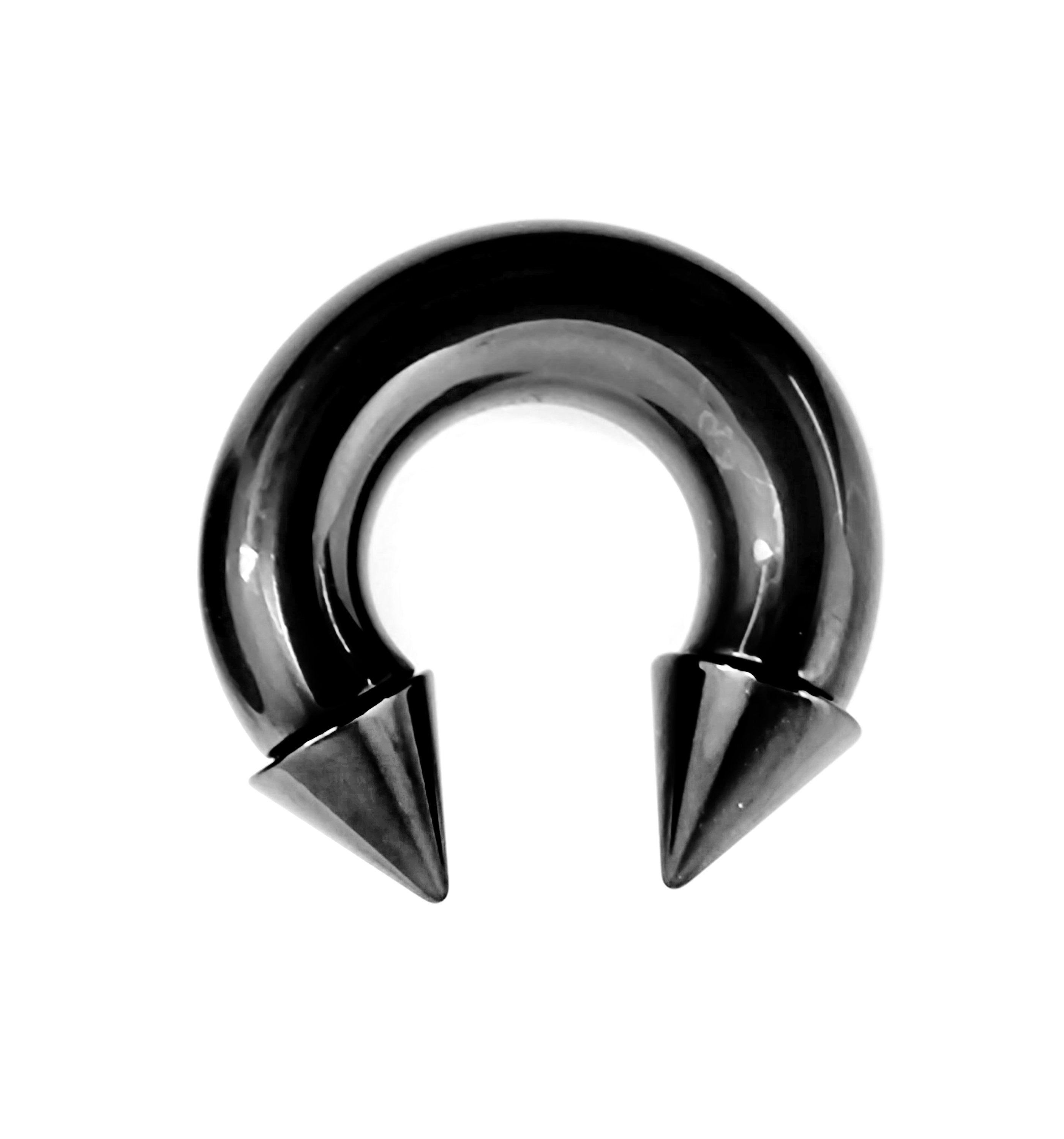 Black Spike Septum Nose Ring Horseshoe Ring Internally Threaded 16G to 00G Circular Barbell CBB/CBR Body Piercing