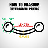 14K Solid Gold Eyebrow Barbell with Gemstones: 18G 16G 14G Curved Piercing Jewelry