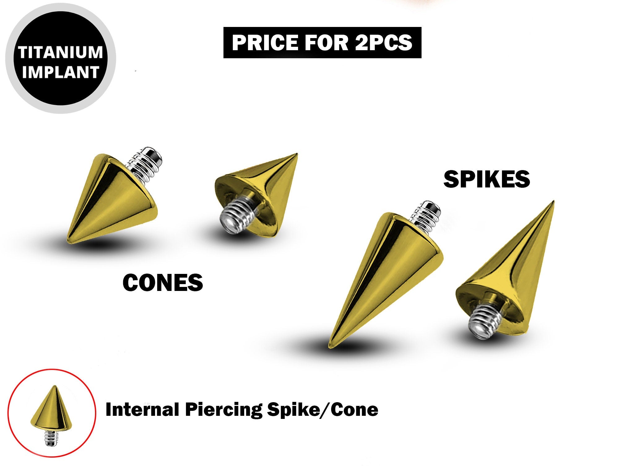 Piercing Spikes Replacement Loose Parts for Internally Threaded Piercing - Titanium Spike and Cones for 16g 14g Barbells Body Piercing