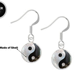 Yin Yang Drop Dangle Earrings - Silver 925 earring Made of Natural Shell. Shows a balance between two opposites.