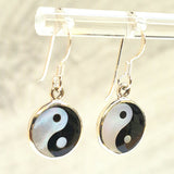 Yin Yang Drop Dangle Earrings - Silver 925 earring Made of Natural Shell. Shows a balance between two opposites.