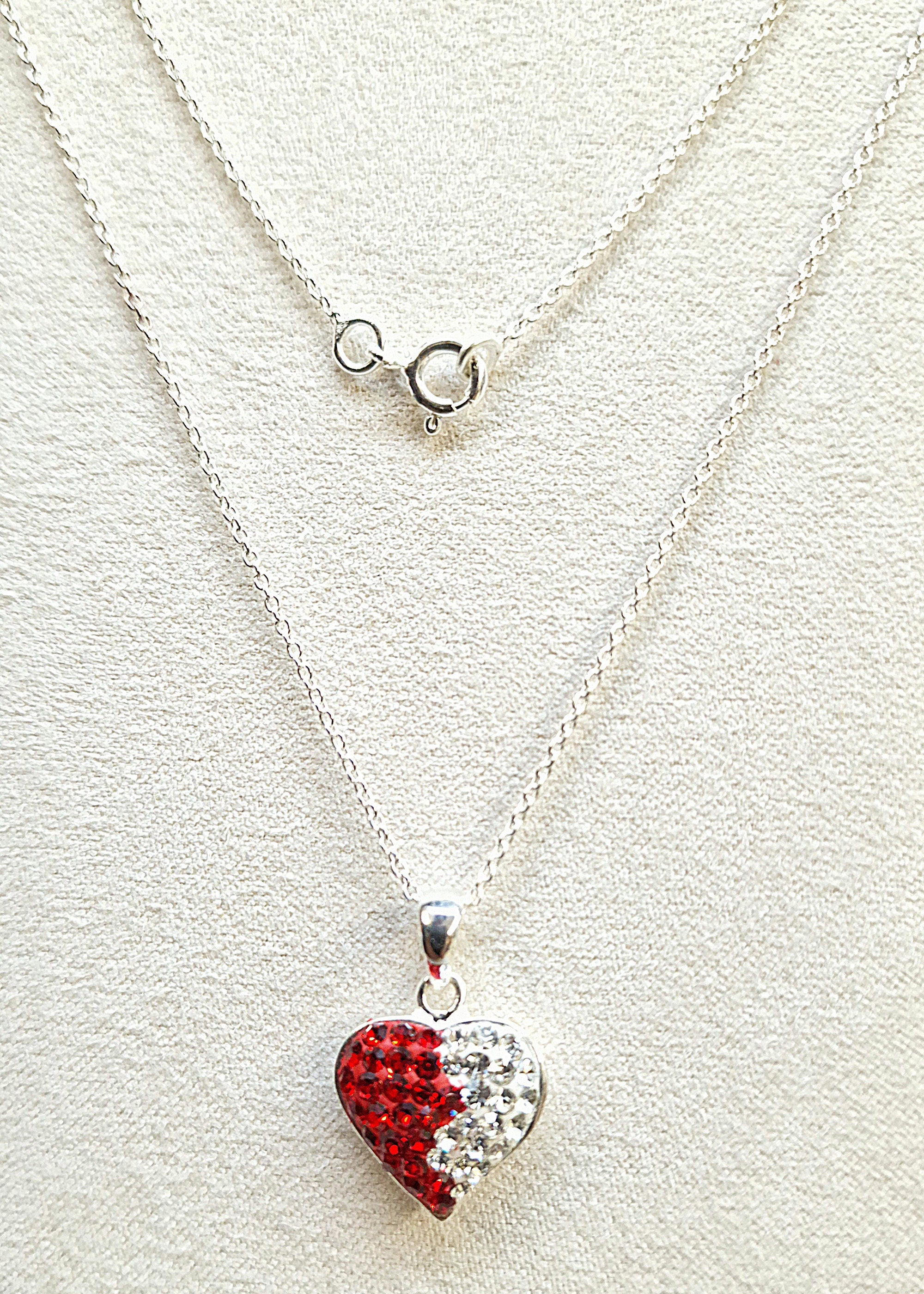 Silver Heart Pendant Necklace with High quality CZ Crystals and Adjustable Silver Chain Necklace