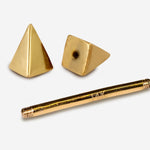 14K Real Gold 4 Side Spike Pyramid Barbell Piercing, Nipple Jewelry, Barbell Earrings - 16G Body Jewellery Straight Barbell Stud