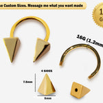 14K Gold Pyramid Spike Septum Horseshoe Barbell, Septum ring, Lip Piercing - 16G Body Jewellery Gold Nose Ring