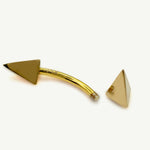 14K Gold Spike Pyramid Curved Barbell Piercing, Eyebrow Piercing, Cartilage Piercing, Belly Ring - 16G Body Jewellery Gold Bent Bar