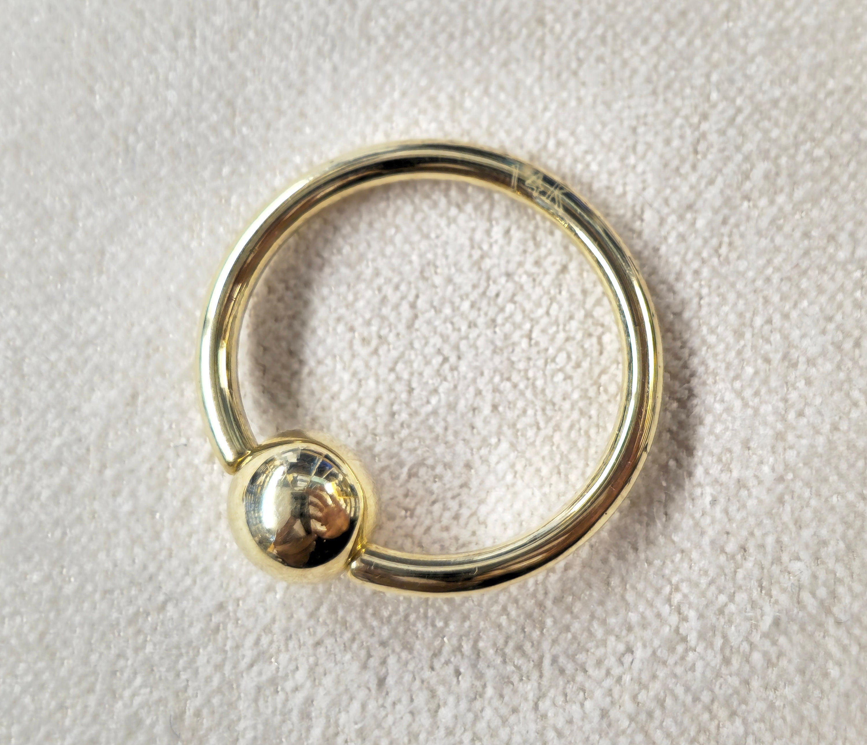 BCR 14K Gold Captive Bead Ring, Nose Ring, Ball Closure Ring BCR, Lip Ring, Cartilage Helix Ring Daith, Conch Piercing - Size 18g 16g 14g