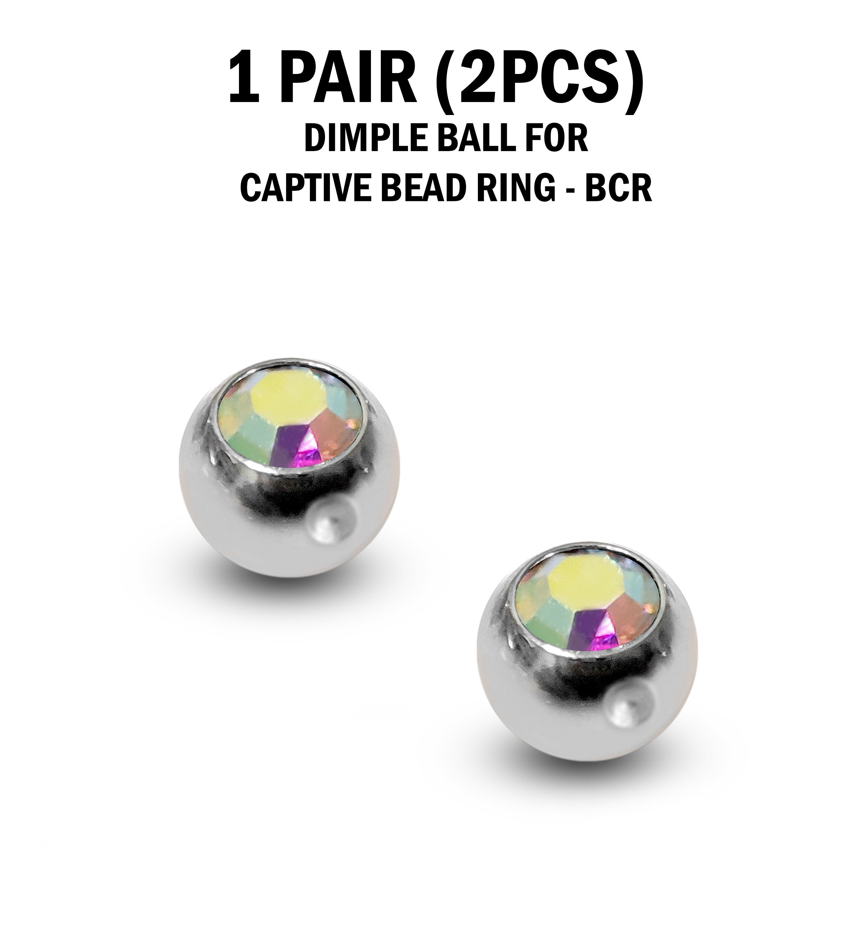 CZ Crystal Dimple Balls for BCR Ring: Titanium (2pcs)