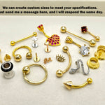 14K Gold Tongue Piercing Barbell with Cylinder Flat top Internally Threaded - Straight Bar 16G 14G Body Jewellery