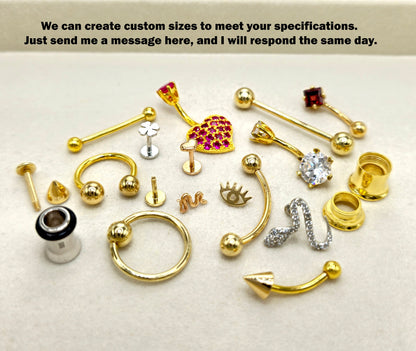 14K Solid Gold Reverse Belly Button Ring - Inverted Belly Ring, Belly Bar, Navel Jewellery with Moving joints parts and Precious Stones
