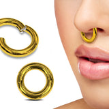 Titanium Gold Septum Clicker Nose Ring, Septum Jewellery Large gauge, Big Size Nose Piercing - Segment Hinged Ring - 12G to 4G